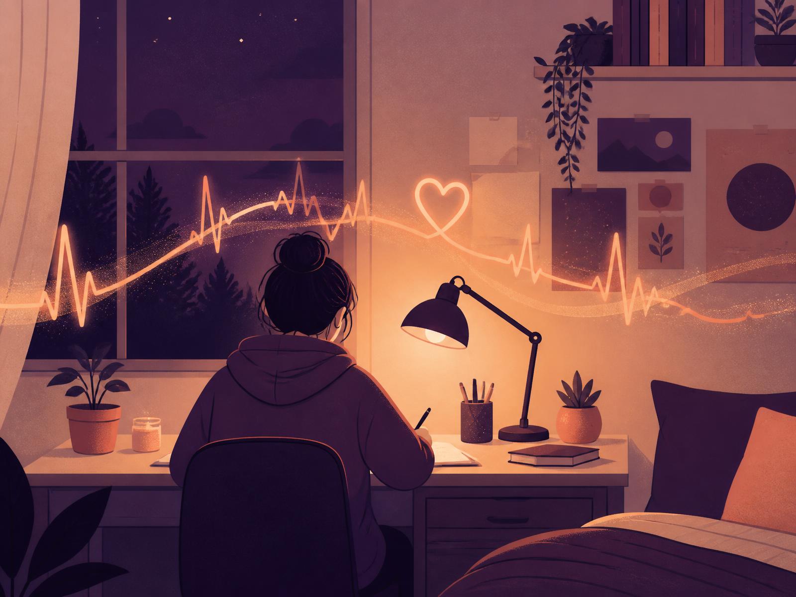 Teen at a desk taking a quiet moment during a stressful evening